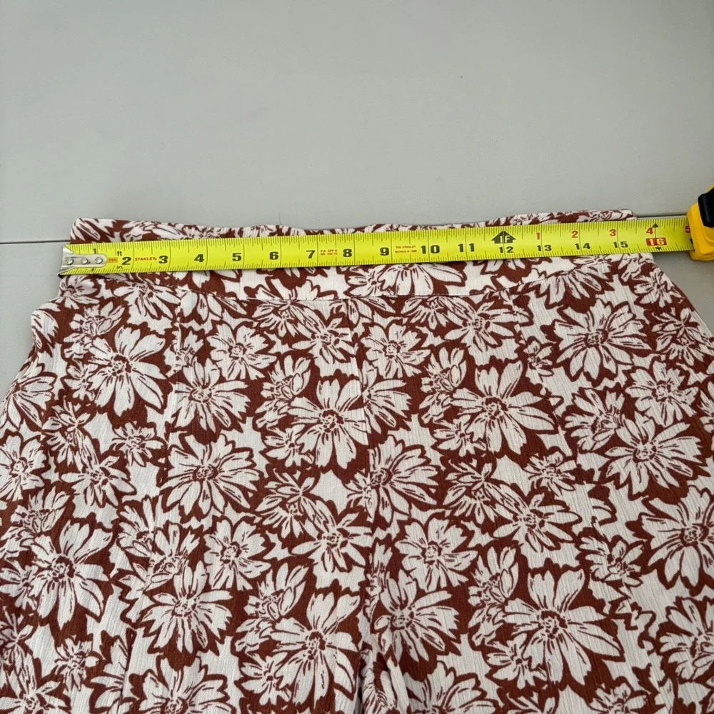 Becool Brown White Floral Wide Leg Pants‎ Womens Large High Rise Rayon Boho